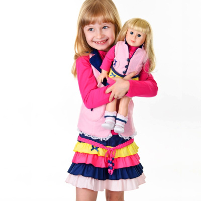 Комплект одежды Mia: юбка-каскад цветная и лонгслив фуксия