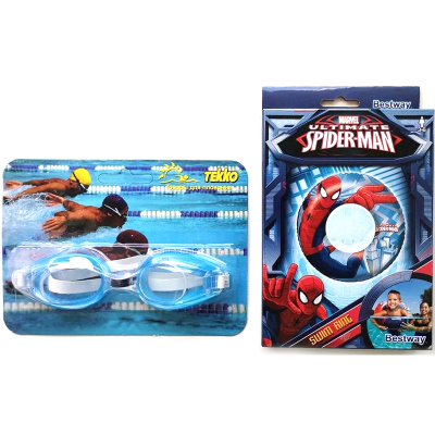 Очки для плавания 16 см детские (синие) + надувной круг Marvel Человек Паук