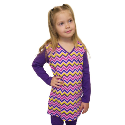 Платье-туника Mia с длинным рукавом, принт зиг-заг/фиолетовый