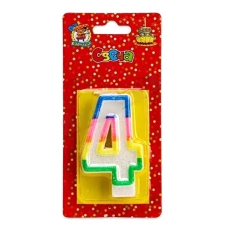 Свеча для торта с блестками «Цифра 4»