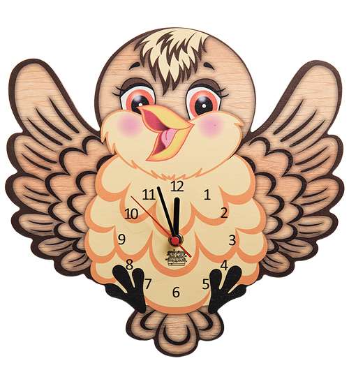 Деревянные часы «Воробьишка Тишка»