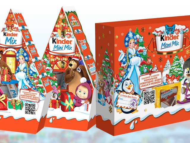 Бренд Kinder® впервые выпускает новогодние наборы кондитерских изделий Kinder® Mix с героями мультсериала «Маша и Медведь» на упаковках