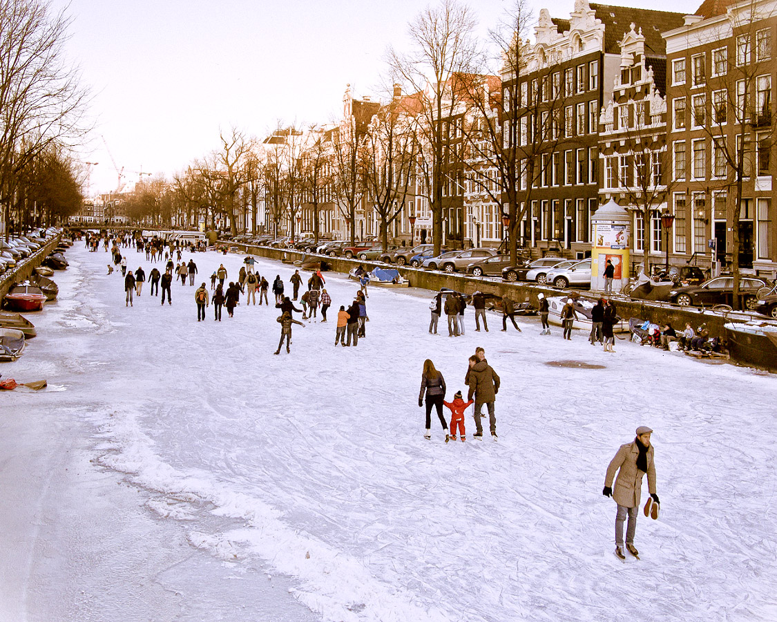 Зима Амстердам каналы