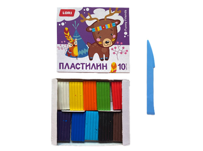 Пластилин LORI 10 цветов, комплектация