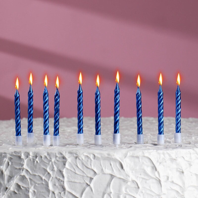 Свечи для торта «Спираль» 7 см, синий металлик