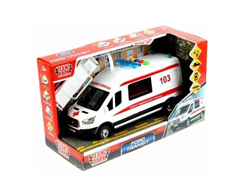 Инерционная пластиковая машина скорой помощи «Ford Transit», световые и звуковые эффекты, ТМ «Технопарк»
