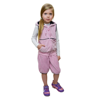 Спортивный комплект Mia розовый велюр (жилет с капюшоном и бриджи)