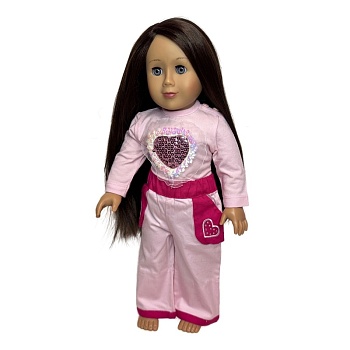 Лонгслив для куклы, розовый с сердцем из пайеток, Mia