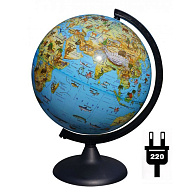 Глобус Земли детский зоогеографический с подсветкой, диаметр 21 см